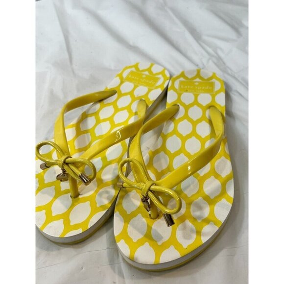 Kate Spade Nadine Lemon Yellow Bow Rubber Thong Sandals Sz 7 SB-F - Picture 2 of 11